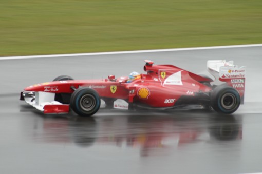 Fernando Alonso in his Ferrari F1 race car.
