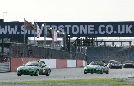 Mazda MX-5s racing at Silverstone